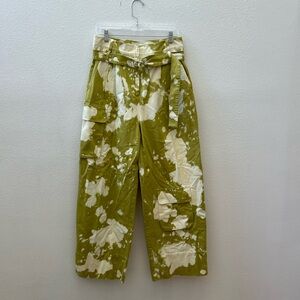 TIBI bleach splatter print high rise wide leg cargo barrel pants